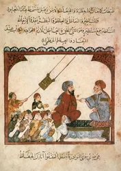 In a Classroom, Al-Harith Attending a Lesson Where the Teacher (in Reality Abou Zayd) and Pupils Say Stupidities, from Al Maqamat by Al Hariri, c.1240